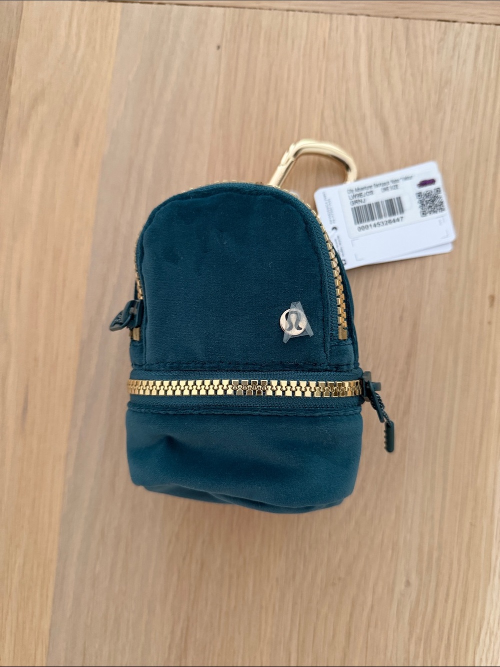 Lululemon Athletica Teal Nano Pouch with Gold Zipper velour BRAND NEW W TAGS